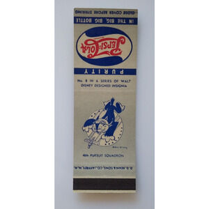 Pepsi Cola Matchbook Cover Walt Disney No 8 Cat Pilot Chases Plane Squad 1940s